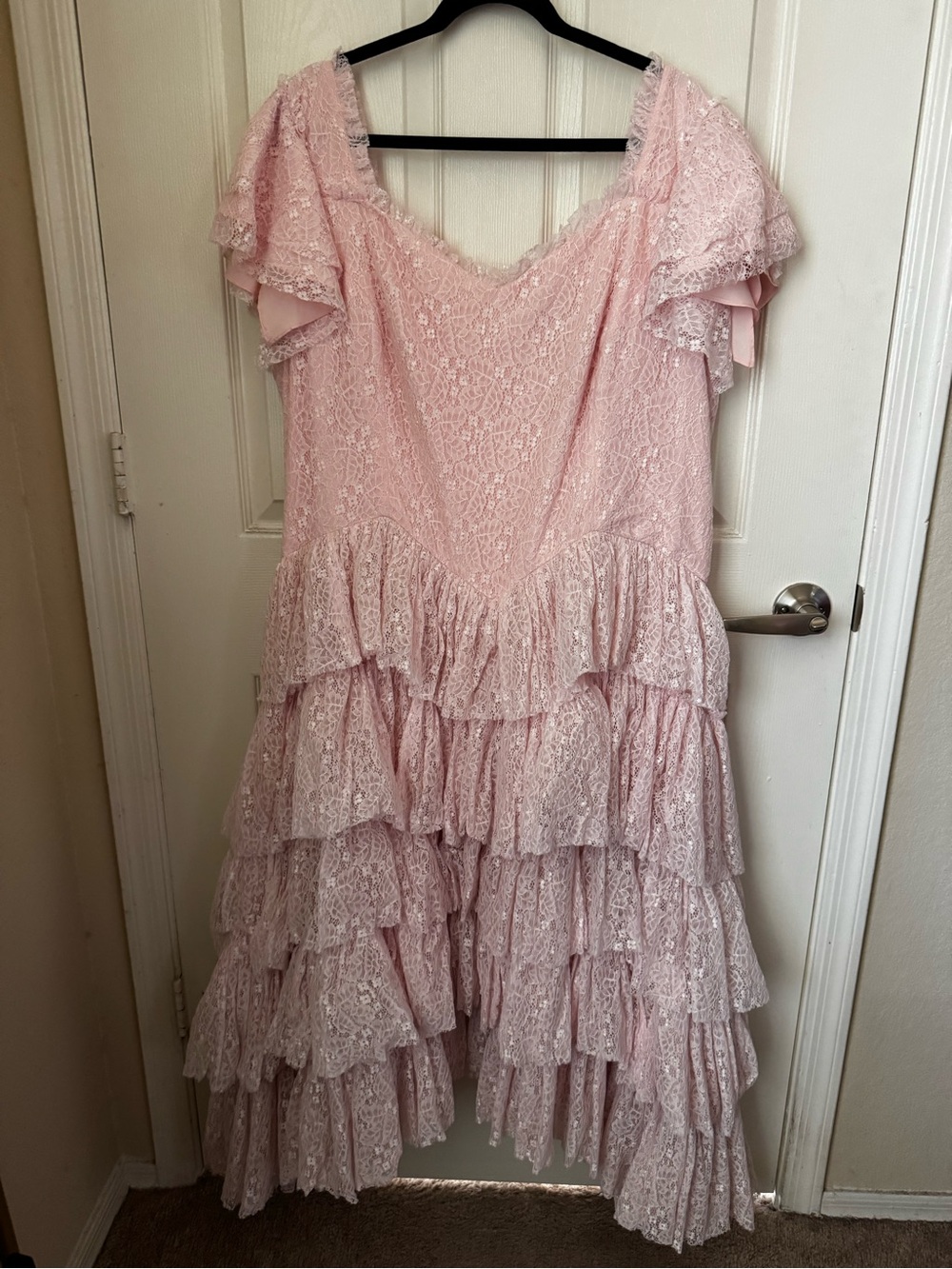 JessaKae Blush Pink Lace Ruffled Formal Dress